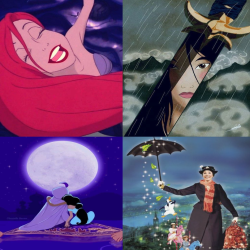 Películas de Disney. La Sirenita, Mulán, Aladdin y Mary Poppins