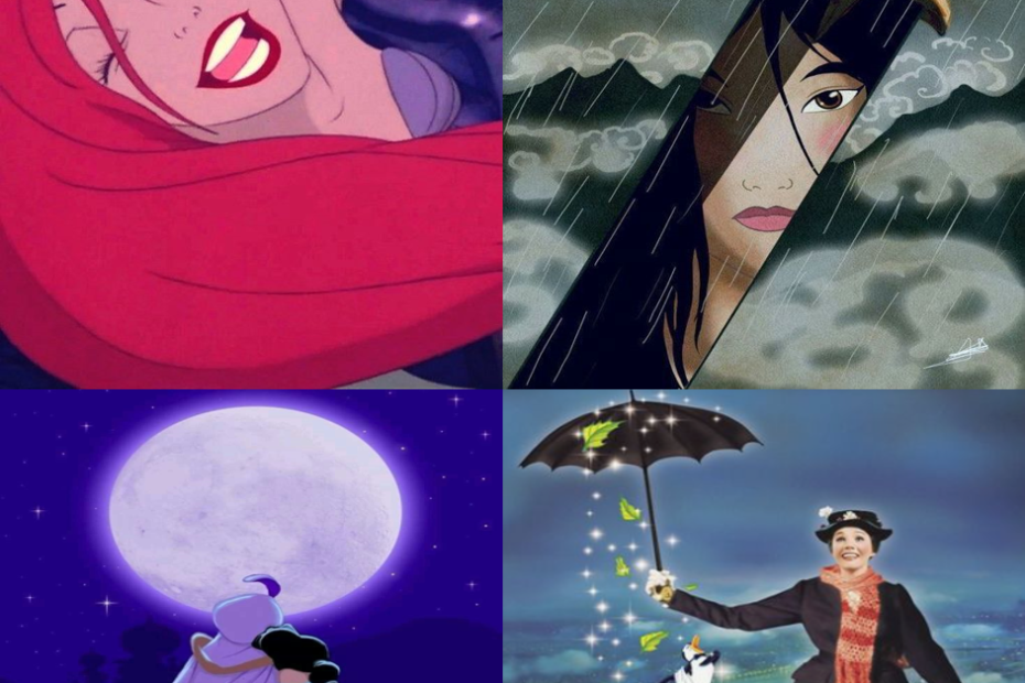 Películas de Disney. La Sirenita, Mulán, Aladdin y Mary Poppins